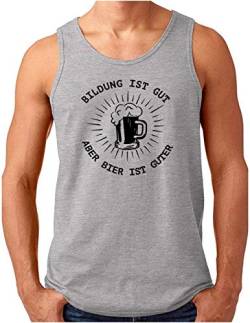 OM3® lustiges Bier Tank Top Shirt | Herren | Bildung ist gut, Aber Bier ist guter | Grau Meliert, M von OM3