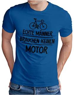 OM3® lustiges Fahrrad T-Shirt mit Spruch | Herren | echte Männer brauchen keinen Motor | Blau-SW, L von OM3