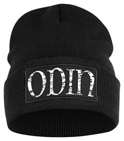 OM3 Beanie Mütze Wikinger Motive| Odin Schriftzug | Strickmütze | Schwarz | Unisex von OM3