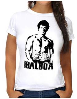 OM3 Rocky Balboa T-Shirt - Damen - The Italian Stallion 70s 80s Kult Boxing Movie - L, Weiß von OM3