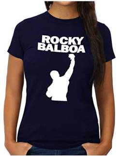 OM3 Rocky Balboa - T-Shirt - Damen - The Italian Stallion City 70s 80s Kult Boxing Movie - S, Navy von OM3