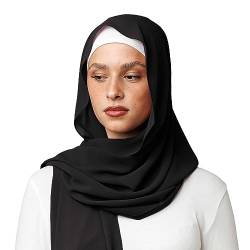 OMAIRA® Premium Hijab Chiffon Schwarz | Kopftuch/Schal für Damen Frauen Mädchen | weich & rutschfest, geeignet für jeden Anlass | Muslimische Kopfbedeckung Bekleidung von OMAIRA