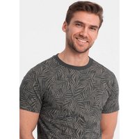 OMBRE Print-Shirt T-Shirt für Männer mit Palmblattmotiv- graphit V4 von OMBRE