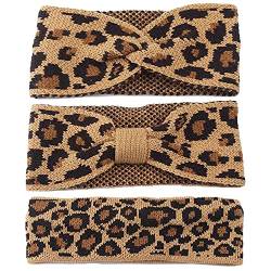 3 Stück Winter Warm Haar Styling Crochet Kopf Wrap Leopard Kopfbedeckung Gestrickt Stirnband Bowknot Turban von OMICE