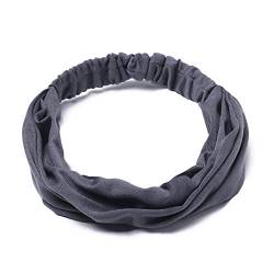 OMICE 1 x Haarband, für Damen und Mädchen, einfarbig, breit, elastisch, Vintage-Stil, Dunkelgrau von OMICE