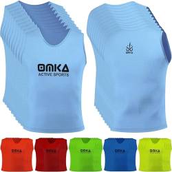 OMKA 10 Stück Fußball Leibchen Trainingsleibchen Markierungshemd Fußballleibchen für Kinder Jugend und Erwachsene, Farbe:Hellblau, Bibs:Junior (M) von OMKA
