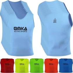 OMKA 12 Stück Fußball Leibchen Trainingsleibchen Markierungshemd Fußballleibchen für Kinder Jugend und Erwachsene, Farbe:Hellblau, Bibs:Senior (L) von OMKA