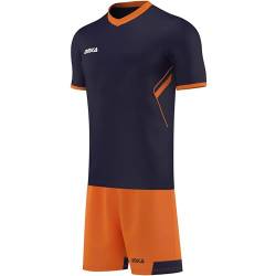 OMKA 6er Herren Trikotsatz Trikotset 2-teilig Fußball Handball Rugby Volleyball (Jersey + Shorts), Größe:L, Farbe:Marineblau/Orange von OMKA