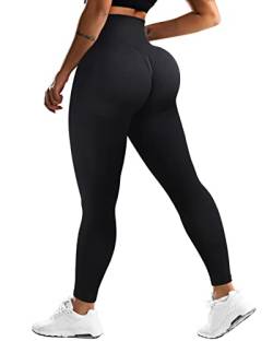 OMKAGI Scrunch Butt Leggings for Damen, High Waist Opaque Push Up Sports Trousers, Booty Lifting Seamless Gym Leggings(L, Black-588) von OMKAGI