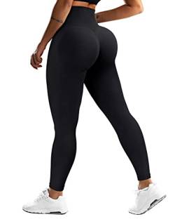 OMKAGI Scrunch Butt Leggings for Damen, High Waist Opaque Push Up Sports Trousers, Booty Lifting Seamless Gym Leggings(L, Black-657) von OMKAGI