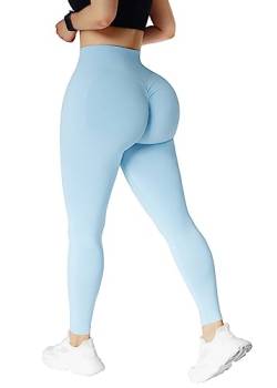 OMKAGI Scrunch Butt Leggings for Damen, High Waist Opaque Push Up Sports Trousers, Booty Lifting Seamless Gym Leggings(L, Blau-588) von OMKAGI