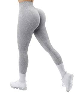 OMKAGI Scrunch Butt Leggings for Damen, High Waist Opaque Push Up Sports Trousers, Booty Lifting Seamless Gym Leggings(L, Grau Panther-797) von OMKAGI
