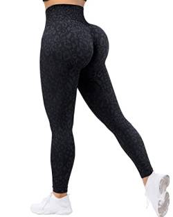 OMKAGI Scrunch Butt Leggings for Damen, High Waist Opaque Push Up Sports Trousers, Booty Lifting Seamless Gym Leggings(L, Schwarz Panther-814) von OMKAGI