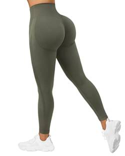 OMKAGI Scrunch Butt Leggings for Damen, High Waist Opaque Push Up Sports Trousers, Booty Lifting Seamless Gym Leggings(M, Grün-1158) von OMKAGI