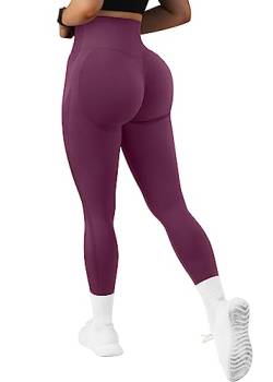 OMKAGI Scrunch Butt Leggings for Damen, High Waist Opaque Push Up Sports Trousers, Booty Lifting Seamless Gym Leggings(M, Rot-1158) von OMKAGI
