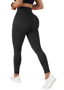 OMKAGI Scrunch Butt Leggings for Damen, High Waist Opaque Push Up Sports Trousers, Booty Lifting Seamless Gym Leggings(M, Schwarz-1150) von OMKAGI