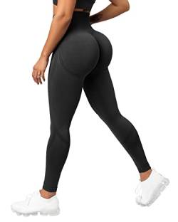 OMKAGI Scrunch Butt Leggings for Damen, High Waist Opaque Push Up Sports Trousers, Booty Lifting Seamless Gym Leggings(M, Schwarz-759) von OMKAGI