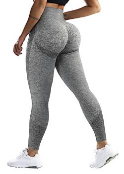 OMKAGI Scrunch Butt Leggings for Damen, High Waist Opaque Push Up Sports Trousers, Booty Lifting Seamless Gym Leggings(S, Grau-590) von OMKAGI