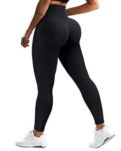 OMKAGI Scrunch Butt Leggings for Damen, High Waist Opaque Push Up Sports Trousers, Booty Lifting Seamless Gym Leggings(XL, Black-657) von OMKAGI