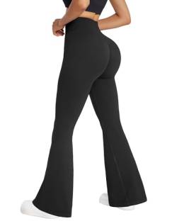 OMKAGI Seamless Flared Leggings Damen High Waist Flare Yoga Trousers, Bootcut Yogahose Damen, Scrunch Butt Leggings Push Up Long Sports Running Trousers(M,Schwarz) von OMKAGI