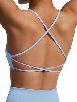 OMKAGI Women's Cross Back Sport BH Padded Bustier Without Underwire,BH Push Up Yoga Bra Crop Top(L,BLau-001) von OMKAGI