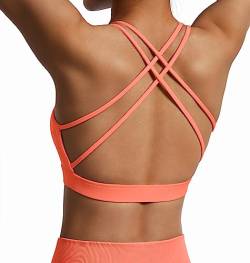 OMKAGI Women's Cross Back Sport BH Padded Bustier Without Underwire,BH Push Up Yoga Bra Crop Top(L,Fusion Coral-257) von OMKAGI