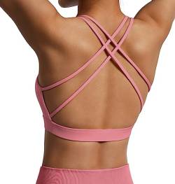 OMKAGI Women's Cross Back Sport BH Padded Bustier Without Underwire,BH Push Up Yoga Bra Crop Top(L,Rosa-257) von OMKAGI