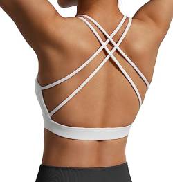 OMKAGI Women's Cross Back Sport BH Padded Bustier Without Underwire,BH Push Up Yoga Bra Crop Top(M,weiß-257) von OMKAGI