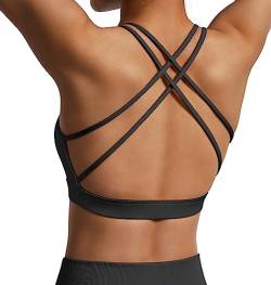 OMKAGI Women's Cross Back Sport BH Padded Bustier Without Underwire,BH Push Up Yoga Bra Crop Top(XL,Schwarz-257) von OMKAGI