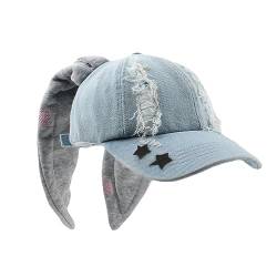 OMLAMP Y2k Mützen Neue Jeans Bunny Ohren Hut Kpop Outfits für Frauen Frauen Baseball Cap Hip-Hop Beanies Grunge Girl Caps, Sterne Krempe, Einheitsgröße von OMLAMP