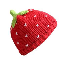 Y2k Beanie für Frauen Erdbeere Häkelmützen Dämon Beanies Niedliche Mütze Grunge Emo Slouchy Warme Strickmützen, Erdbeeren, Einheitsgröße von OMLAMP