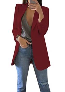 OMZIN Blazer Jacken Für Damen Vorne Offen Langarm Lässig Arbeit Büro Blazer Mit Fake Taschen Plus Größe Weinrot 3XL von OMZIN
