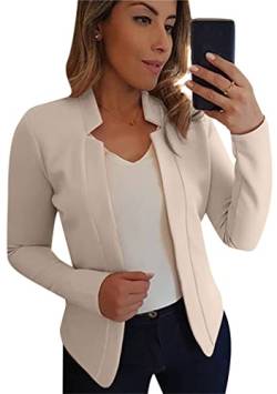 OMZIN Damen 3/4 Ärmel Blazer Offene Front Cardigan Jacke Arbeit Büro Cropped Blazer Beige M von OMZIN