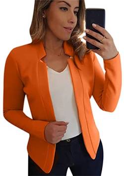 OMZIN Damen 3/4 Geraffte Ärmel Blazer Vorne Offen Leichtes Büro Cardigan Jacke Mandarine Xs von OMZIN