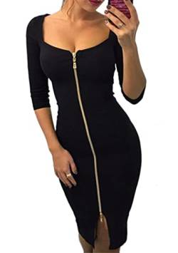 OMZIN Damen Abendkleid Figurbetontes Kleid Partykleider Ausschnitt Kurzarm Minikleid Übergröße Schwarz XXL von OMZIN