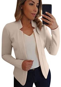 OMZIN Damen Anzug Jacke Revers Anzug Blazer Open Front Casual Anzug Langarm Büro Anzug Beige 3XL von OMZIN