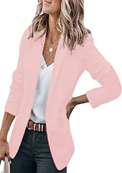 OMZIN Damen Arbeit Casual Blazer Langarm Vorne Offen Büro Business Jacken Rosa XXL von OMZIN