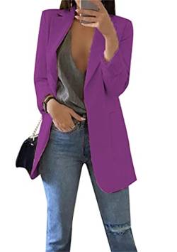 OMZIN Damen Baumwolle Strickjacke Open Front Pullover Mantel Langarm Kerbe Revers Tasche Knopf Arbeit Büro Blazer Jacke Anzug Lila 3XL von OMZIN