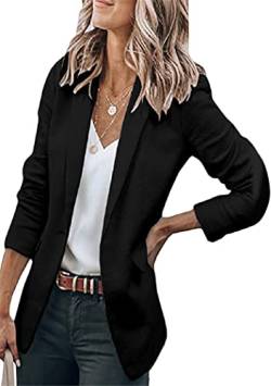 OMZIN Damen Blazer Anzug Open Front Cardigan Langarm Fitted Jacke Casual Office Blazer Schwarz L von OMZIN