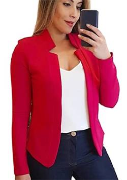 OMZIN Damen Blazer Cropped Open Front Jacke O Neck Casual Büro Anzug Arbeit Jacke Rot S von OMZIN