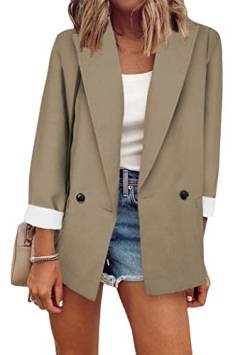 OMZIN Damen Blazer Langarm Offene Vorderseite Casual Arbeit Büro Jacken Blazer Khaki S von OMZIN