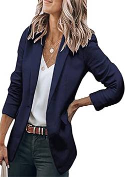 OMZIN Damen Blazer Offene Front Langarm Arbeit Büro Einfarbig Jacken Blazer Marineblau M von OMZIN