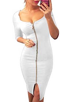 OMZIN Damen Bodycon Kleid Abendkleid Partykleider Sexy Tiefausschnitt Bleistiftkleid Minikleid Plus Size Weiß XXL von OMZIN