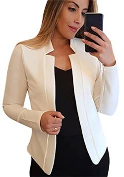 OMZIN Damen Business Casual Cropped Blazer Jacke Open Front Baumwolle Cardigan Weiß M von OMZIN