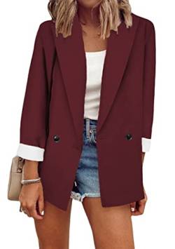 OMZIN Damen Casual Blazer Jacken Arbeitsanzug Jacke Langarm Open Front Revers Mantel Tops mit Tasche Weinrot XL von OMZIN