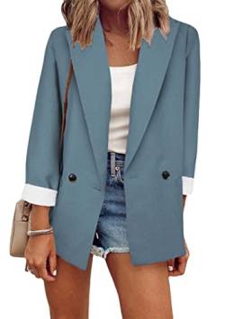 OMZIN Damen Casual Blazer Leichte Offene Front Langarm Arbeit Büro Blazer Jacke Blau XL von OMZIN