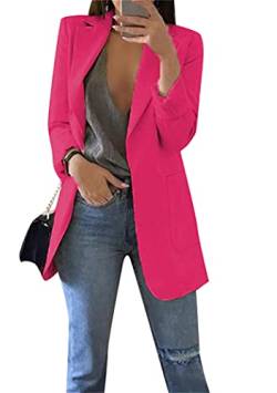 OMZIN Damen Casual Blazer Offene Front Langarm Jacke Slim Arbeit Büro Solid Cardigan Blazer Jacken Für Damen Rose Rot Xs von OMZIN