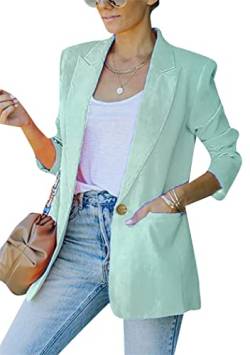 OMZIN Damen Casual Blazer Open Front Langarm Arbeit Büro Relax Jacken Blazer Hellgrün XS von OMZIN