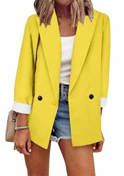 OMZIN Damen Casual Blazer Open Front Strickjacke Blazer Einfarbig Arbeit Büro Jacke Mit Taschen Gelb 3XL von OMZIN