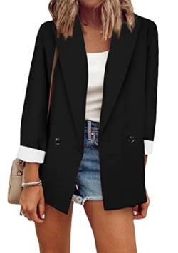 OMZIN Damen Casual Blazer Ruchedlong Sleeve Relax Fit Office Lightweight Cardigan Blazer Schwarz Xs von OMZIN